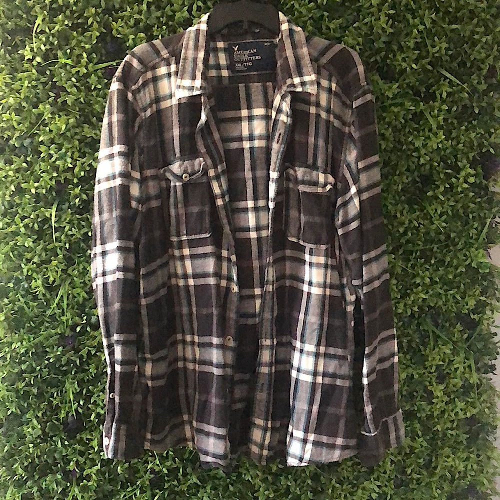 American Eagle Flannel, Teal/Grey/White, XXL